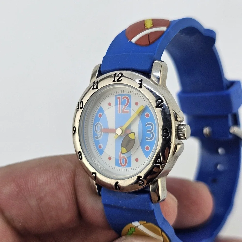 Boys Football Analog Watch 28MM White Dial Multicolor Plastic Bands New Battery